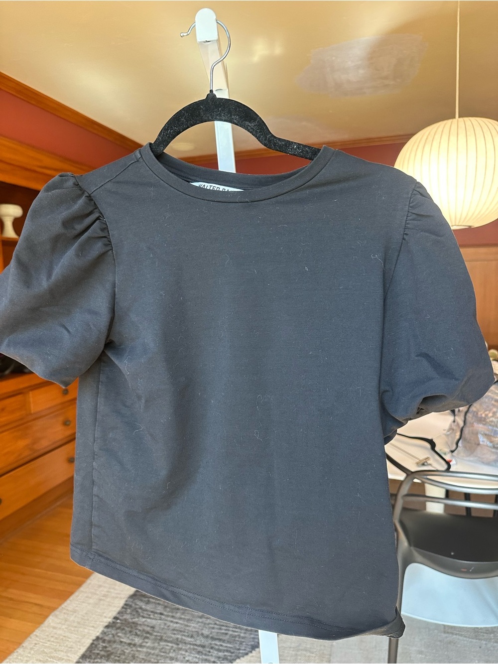 Walter Baker Black Puff Sleeve Crewneck Tee